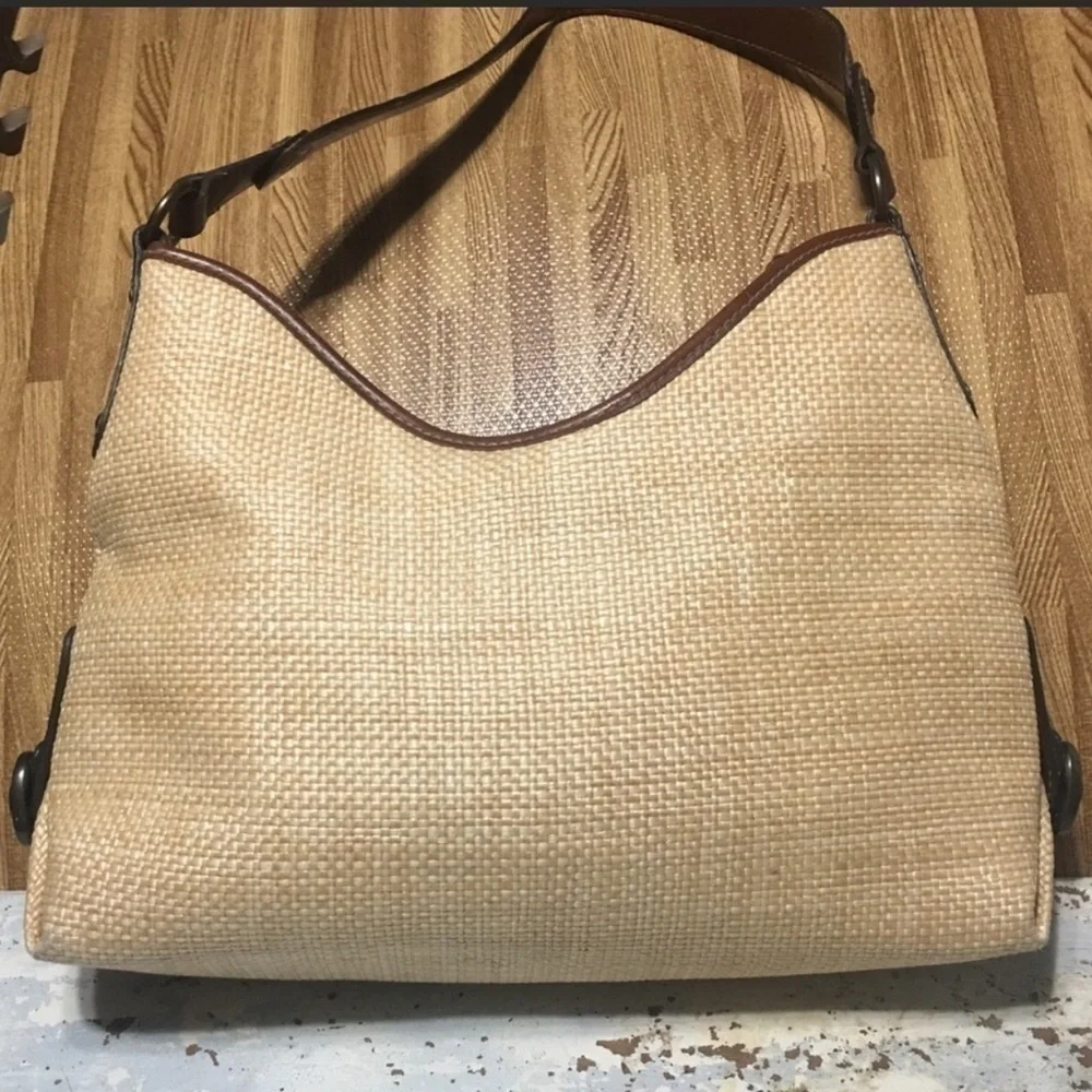 Fossil woven with leather trim hobo